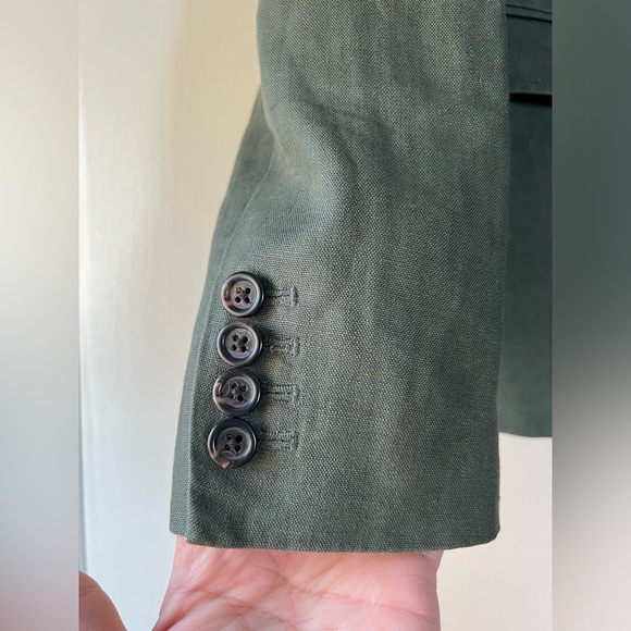 J. Crew Schoolboy Blazer Army Olive Green Linen Classic Neutral Preppy Size 8 - Picture 9 of 14